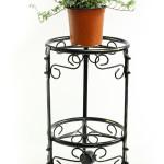 18"H DUAL BLACK/GOLD CAST METAL PLANT STAND W/ WHEELS. Picture 3