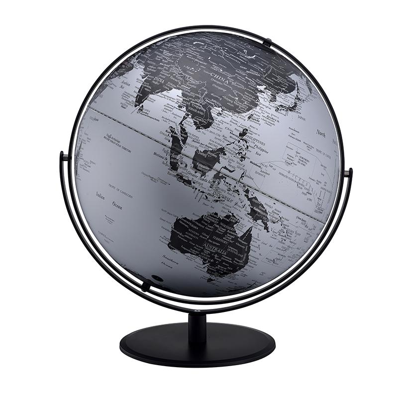 20.5 In Black/Silver Globe W/ 3D Mountain Features On Black Metal Frame. Picture 1