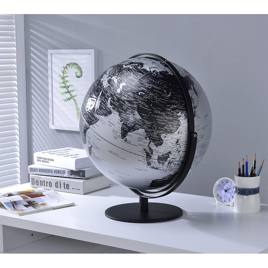 20.5 In Black/Silver Globe W/ 3D Mountain Features On Black Metal Frame. Picture 2