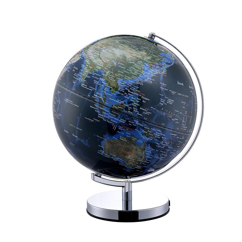 15 In True Outward Blue Globe W/ City Lights On Chrome Frame. Picture 1