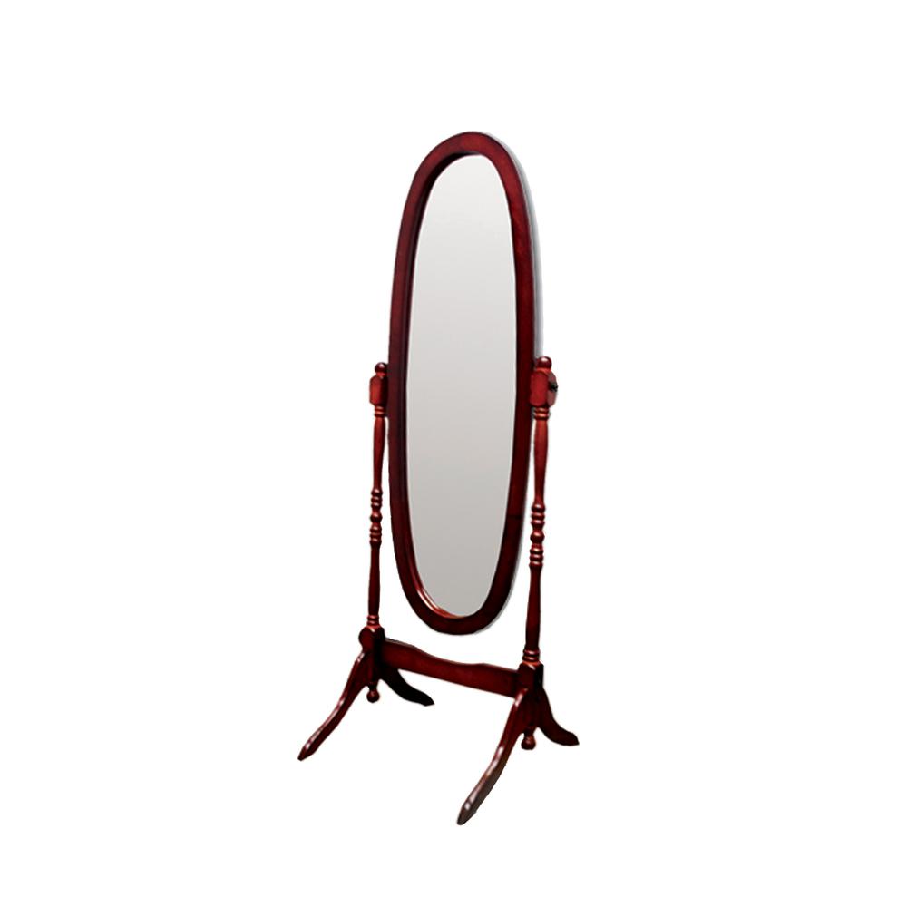 59.5" Cherry Finish Oval Wooden Cheval Standing Mirror. Picture 1