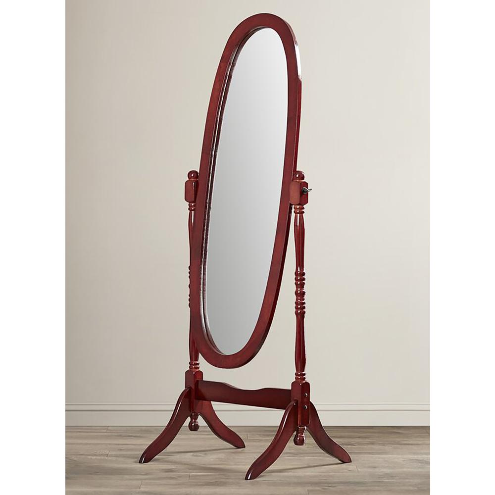 59.5" Cherry Finish Oval Wooden Cheval Standing Mirror. Picture 2