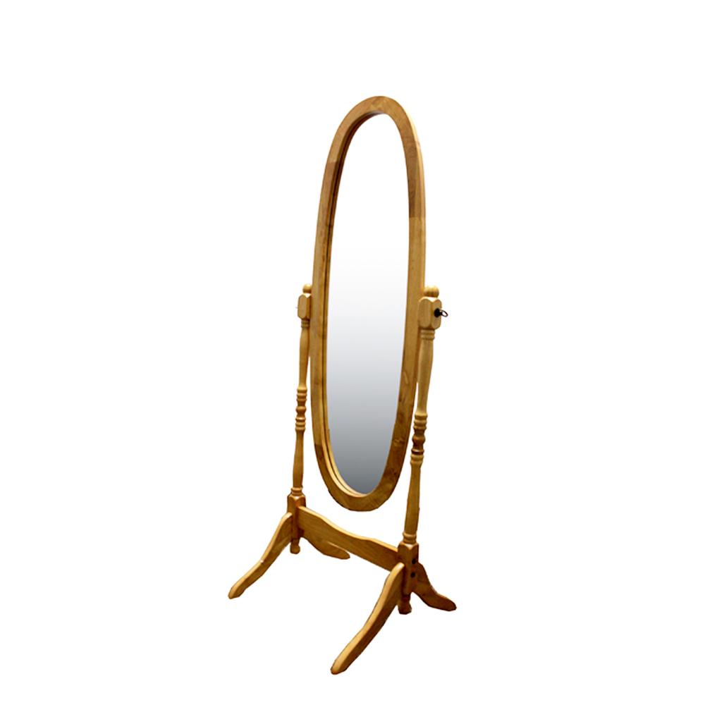 59.5" Natural Finish Wooden Oval Cheval Standing Mirror. Picture 4