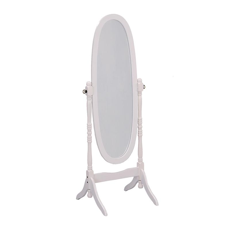 59.5"H Cottage White Finish Oval Wooden Cheval Standing Mirror. Picture 1