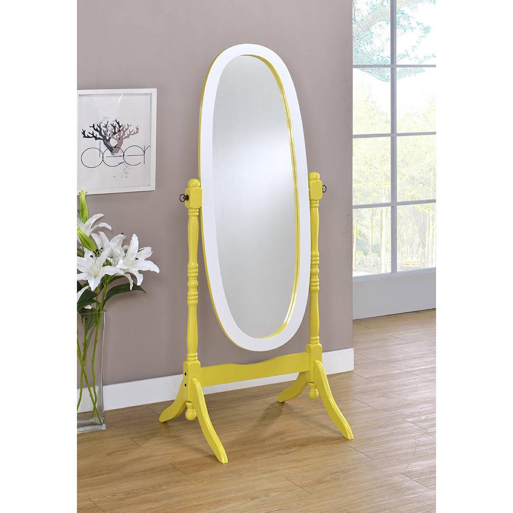 59.25" In Yellow/White Oval Cheval Standing Nirror. Picture 2