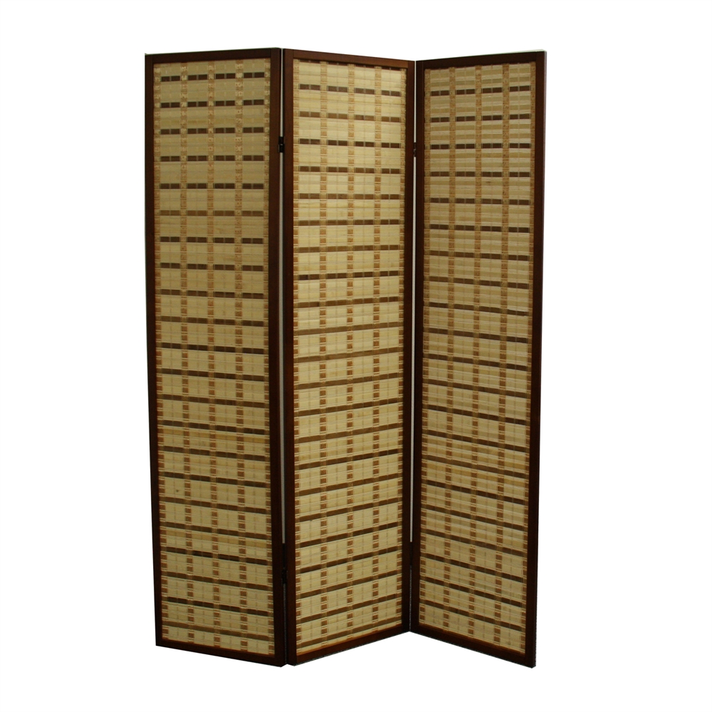 70.25"H Two Tone Bamboo 3 Panel Room Divider - Walnut. Picture 1