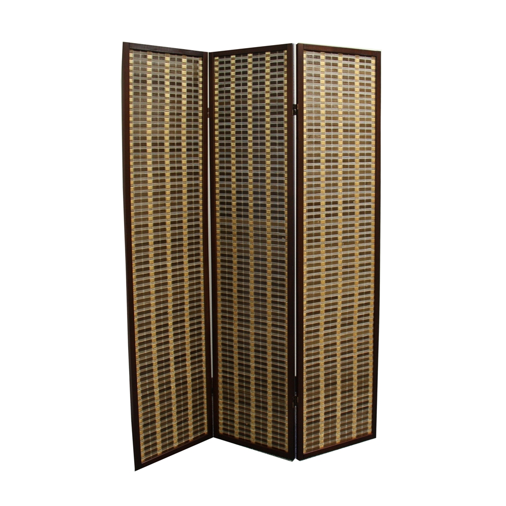 70.25"H Bamboo 3-Panel Room Divider - Dark Walnut. Picture 1