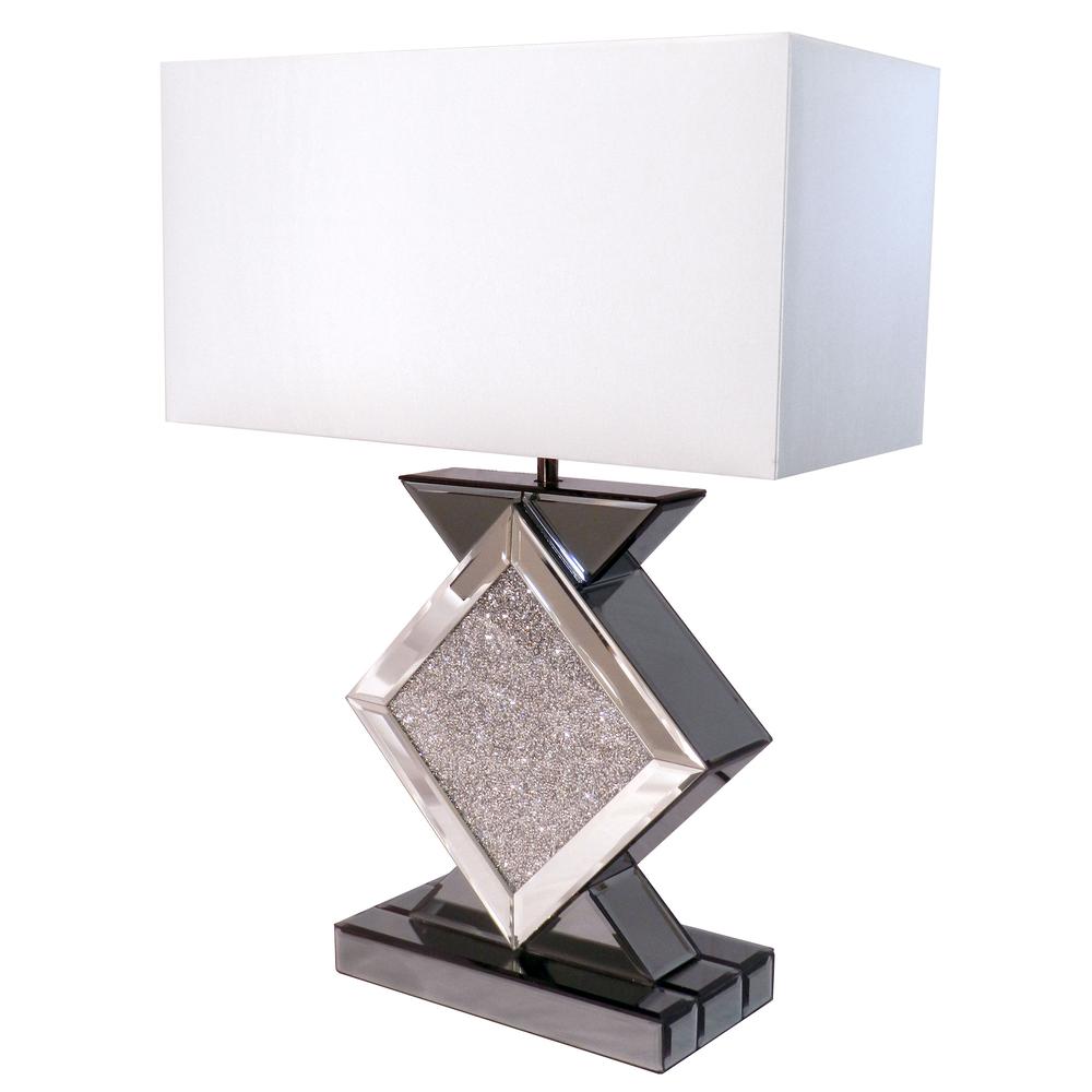 20 In Cosmos Black Crystal Ice Mirror Diamond Shape Bedside Table Lamp. Picture 1