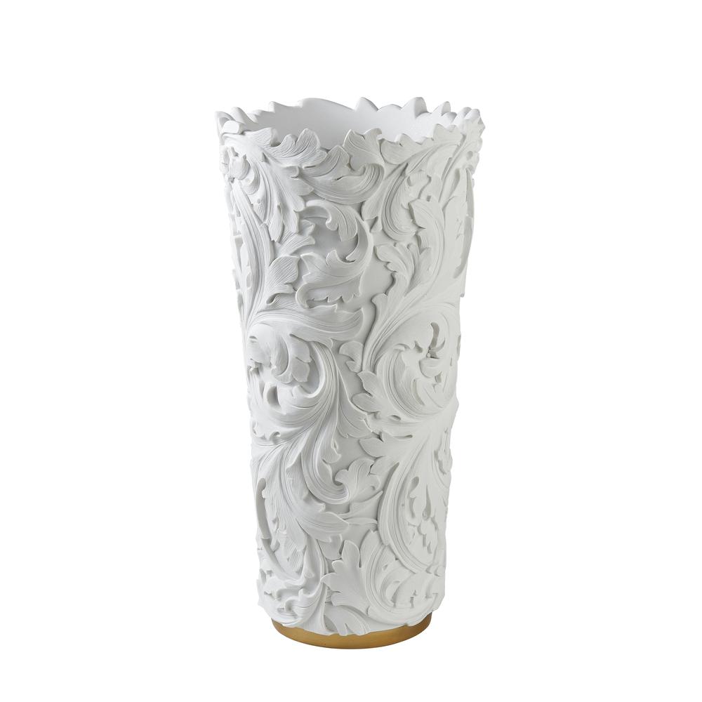 15.75" In Alba White/Gold Deco Vase. Picture 1