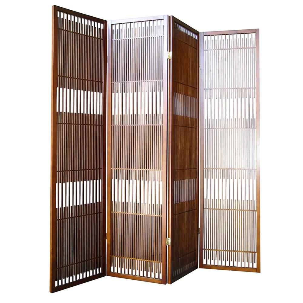 4-Panel Wooden Room Divider - Walnut. Picture 1