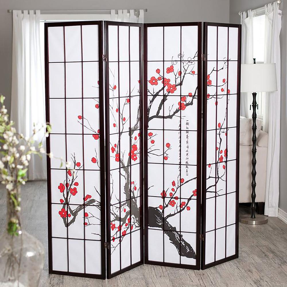 4-Panel Room Divider - Plum Blossom. Picture 1