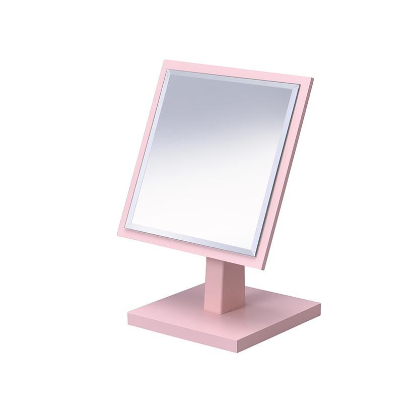 9.25 In Square Pastel Pink Bevelled Mirror On A Pedestal. Picture 1
