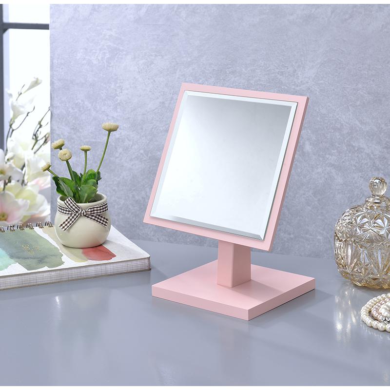 9.25 In Square Pastel Pink Bevelled Mirror On A Pedestal. Picture 2
