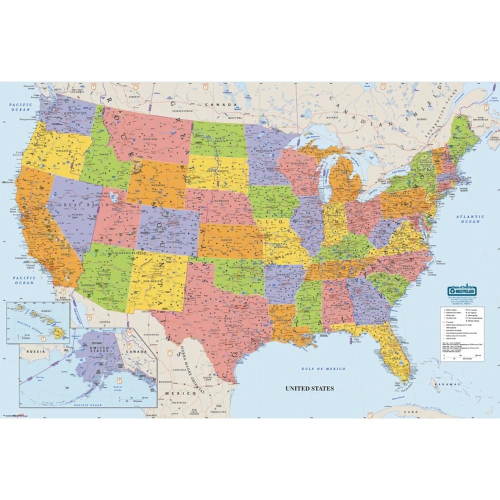 House of Doolittle Laminated United States Map - 50" Width x 33" Height - Multi. Picture 1