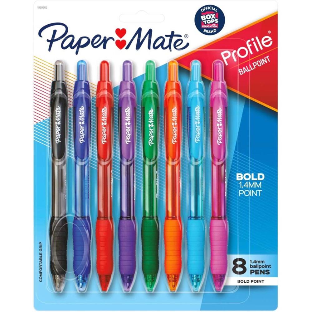 Paper Mate Profile Retractable Ballpoint Pen - 1 mm Pen Point Size - Retractable - Multi - Assorted Barrel - 8 / Pack. Picture 1
