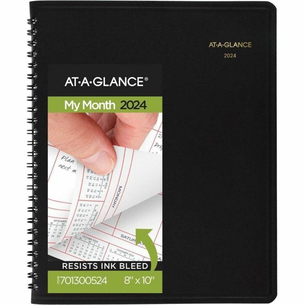 At-A-Glance Planner - Monthly - 1 Year - January 2024 - December 2024 - 1 Month Double Page Layout - 8" x 10" Sheet Size - Wire Bound - Simulated Leather - Black CoverAddress Directory, Phone Director. Picture 1