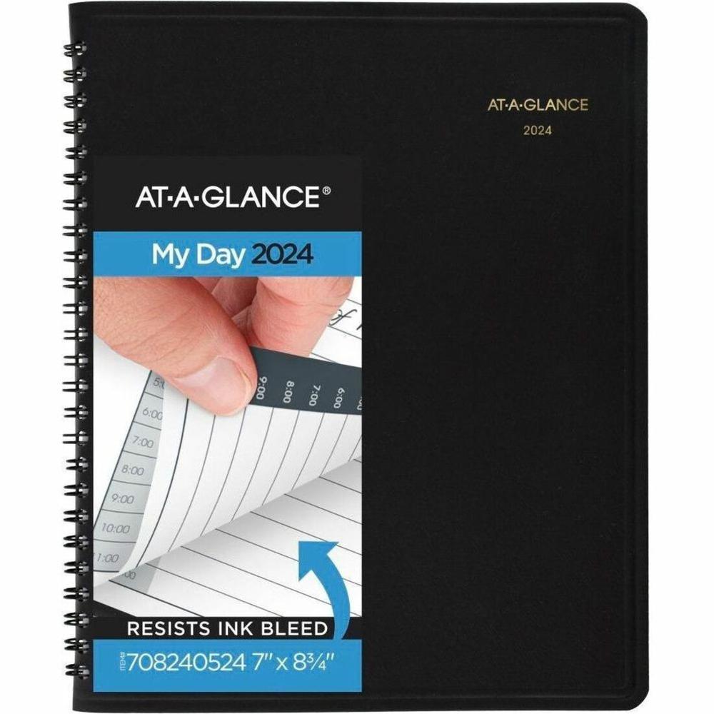 At-A-Glance 24-HourAppointment Book Planner - Medium Size - Julian Dates - Daily - 1 Year - January 2024 - December 2024 - 12:00 AM to 11:00 PM - Hourly - 1 Day Single Page Layout - 7" x 8 3/4" White . Picture 1