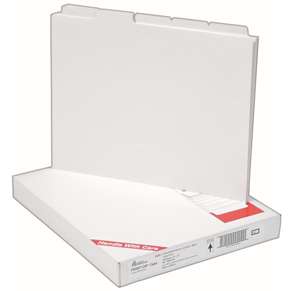 Avery&reg; High-Speed Copier Print-On Tabs - 150 x Divider(s) - Print-on Tab(s) - 5 - 5 Tab(s)/Set - 8.5" Divider Width x 11" Divider Length - White Paper Divider - White Paper Tab(s) - Recycled - 150. Picture 1