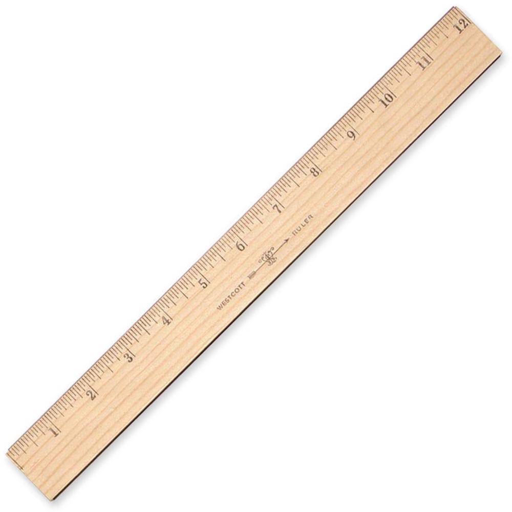 Westcott Inches/Metric Wood Ruler - 12" Length 1" Width - 1/16 Graduations - Metric, Imperial Measuring System - Wood - 1 Each. The main picture.
