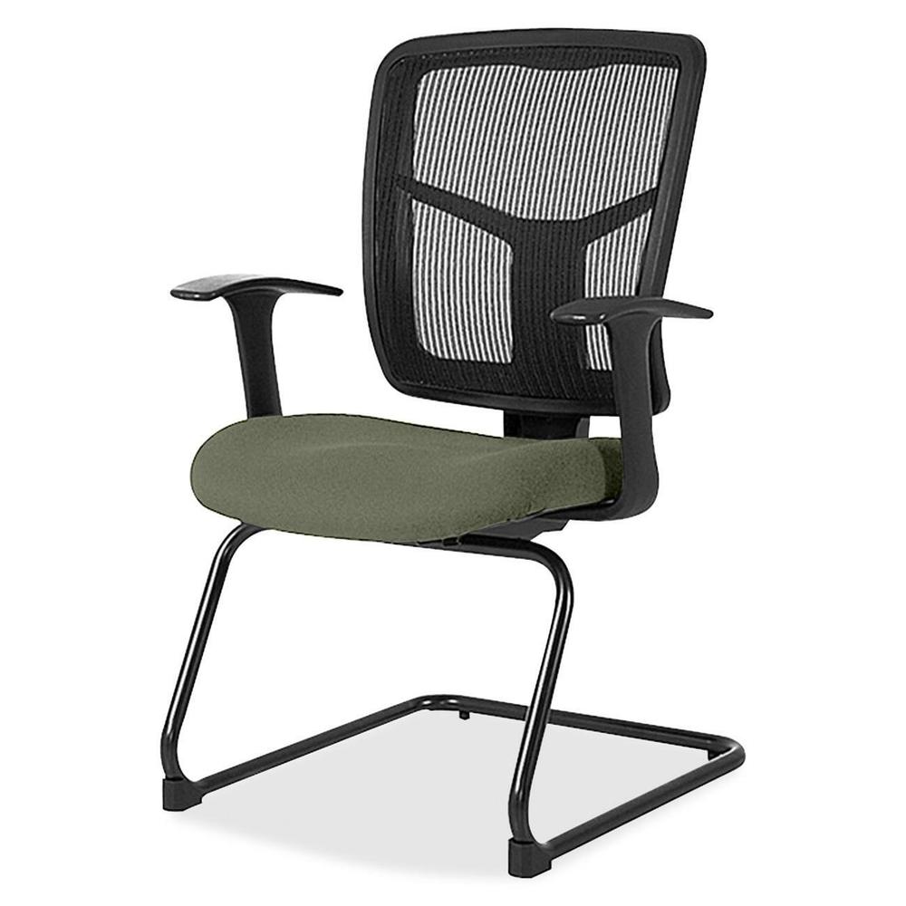 Lorell ErgoMesh Series Mesh Side Arm Guest Chair - Shire Sage Mesh, Fabric Seat - Black Mesh Back - Cantilever Base - Black - 1 Each. Picture 1