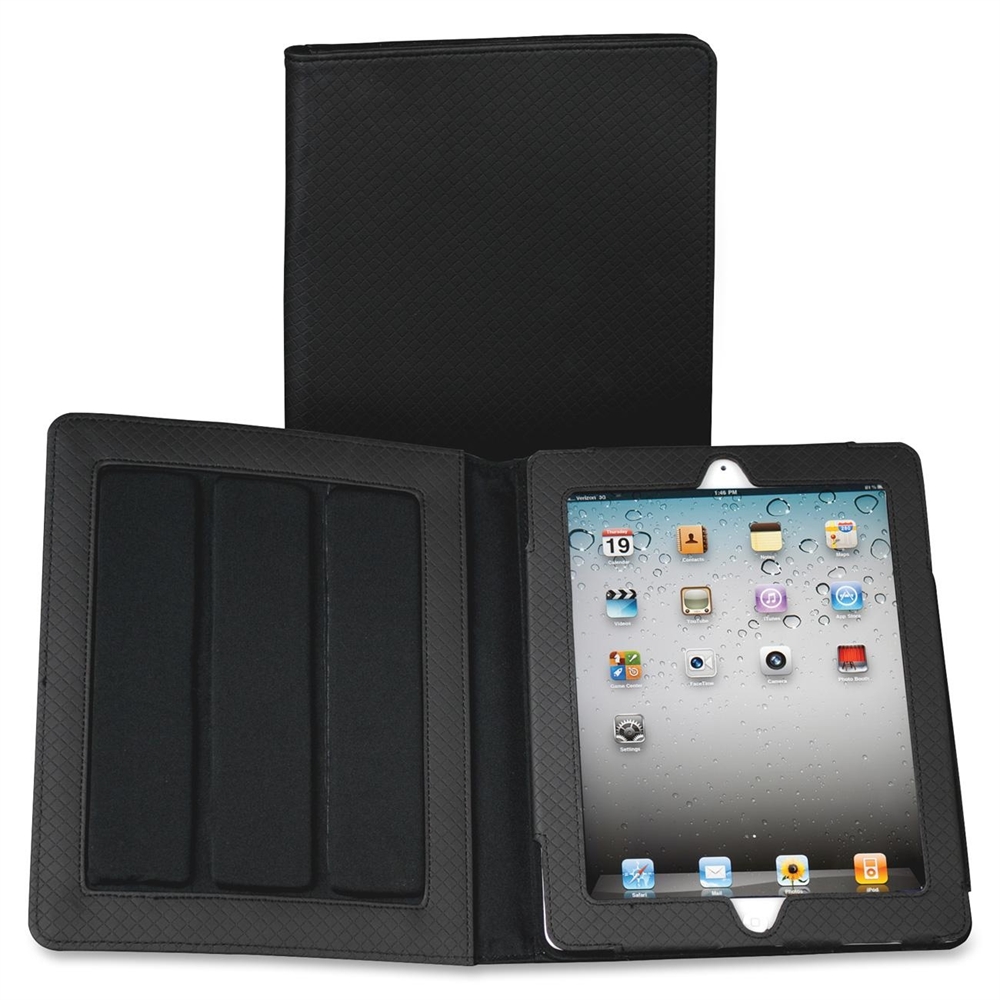 Fashion Carrying Case (Folio) for iPad - Black - Polyvinyl Chloride (PVC) - Black Debossed Diamond - 10" Height x 8" Width x 1" Depth. Picture 1