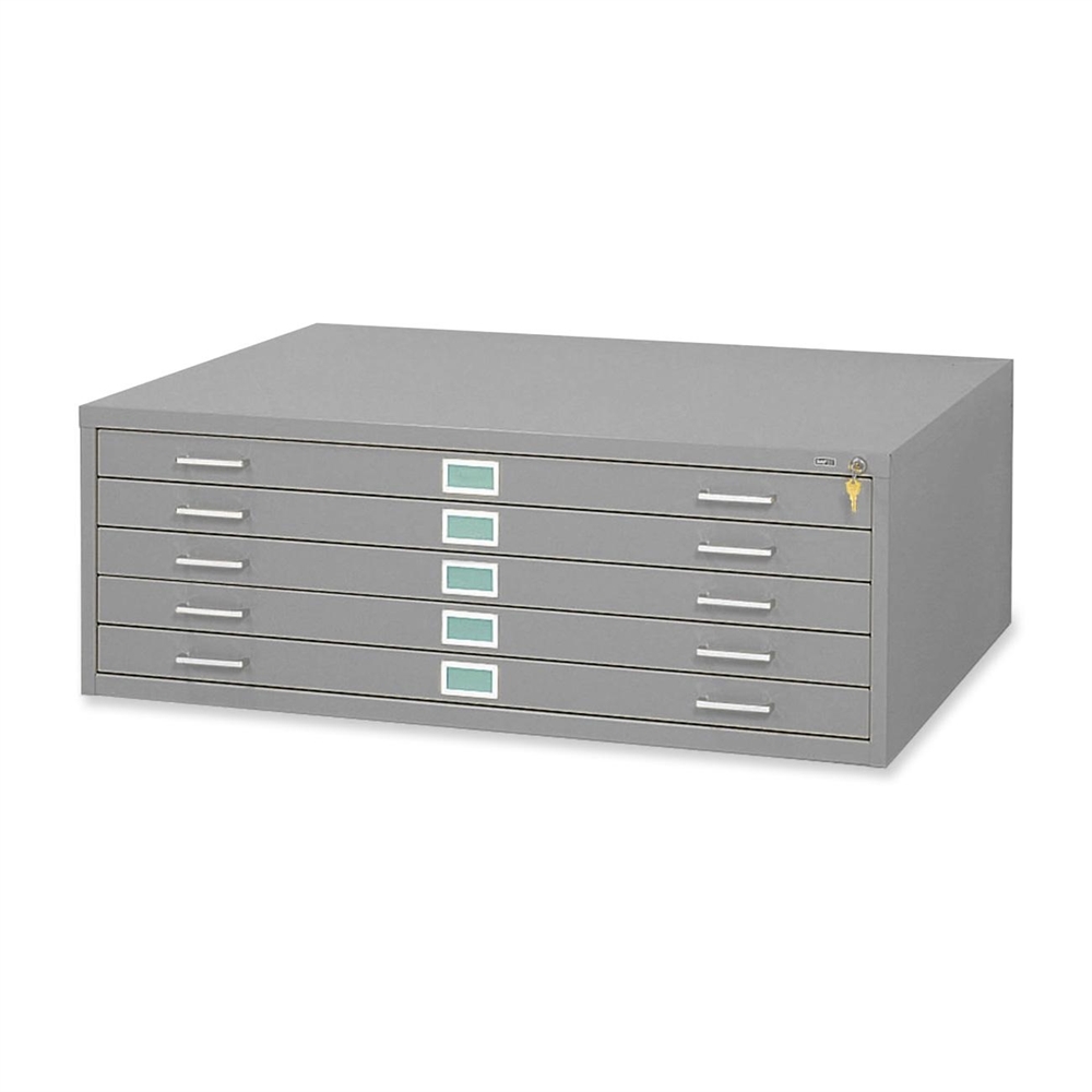5 Drawers Steel Flat File & Base - 40.5" x 29.5" x 16.5" - 5 x Drawer(s) for File - Stackable - Gray - Powder Coated - Steel - Recycled. Picture 1