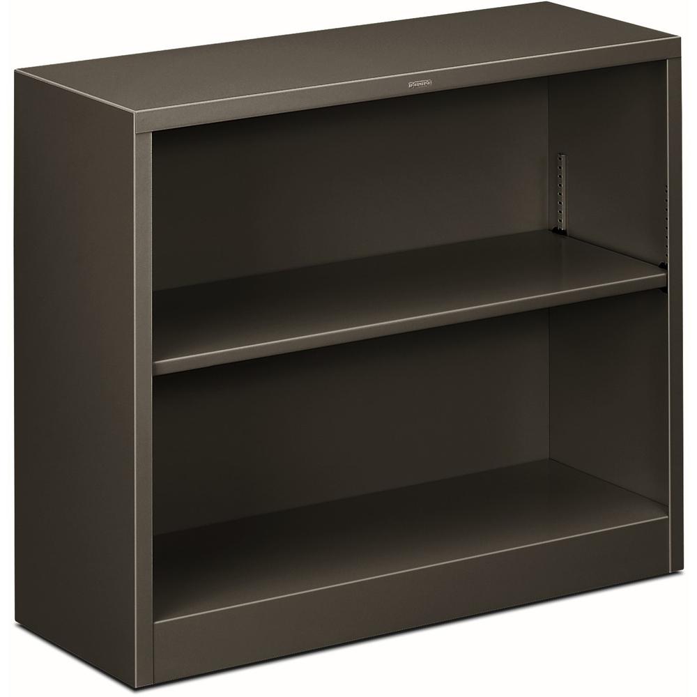 HON Brigade Steel Bookcase | 2 Shelves | 34-1/2"W | Charcoal Finish - 2 Shelf(ves) - 29" Height x 34.5" Width x 12.6" Depth - Adjustable Shelf, Reinforced, Welded, Durable, Compact - Steel. Picture 1