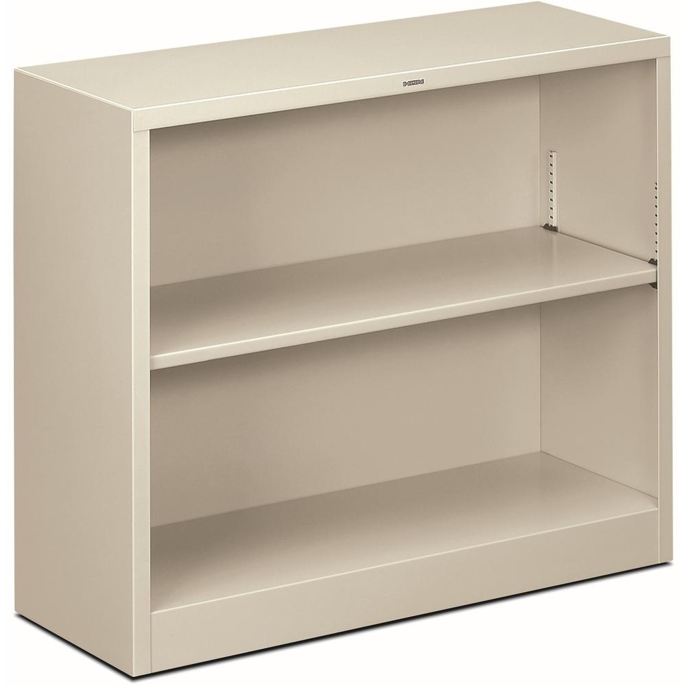 HON Brigade Steel Bookcase | 2 Shelves | 34-1/2"W | Light Gray Finish - 2 Shelf(ves) - 29" Height x 34.5" Width x 12.6" Depth - Adjustable Shelf, Reinforced, Welded, Durable, Compact - Steel. Picture 1