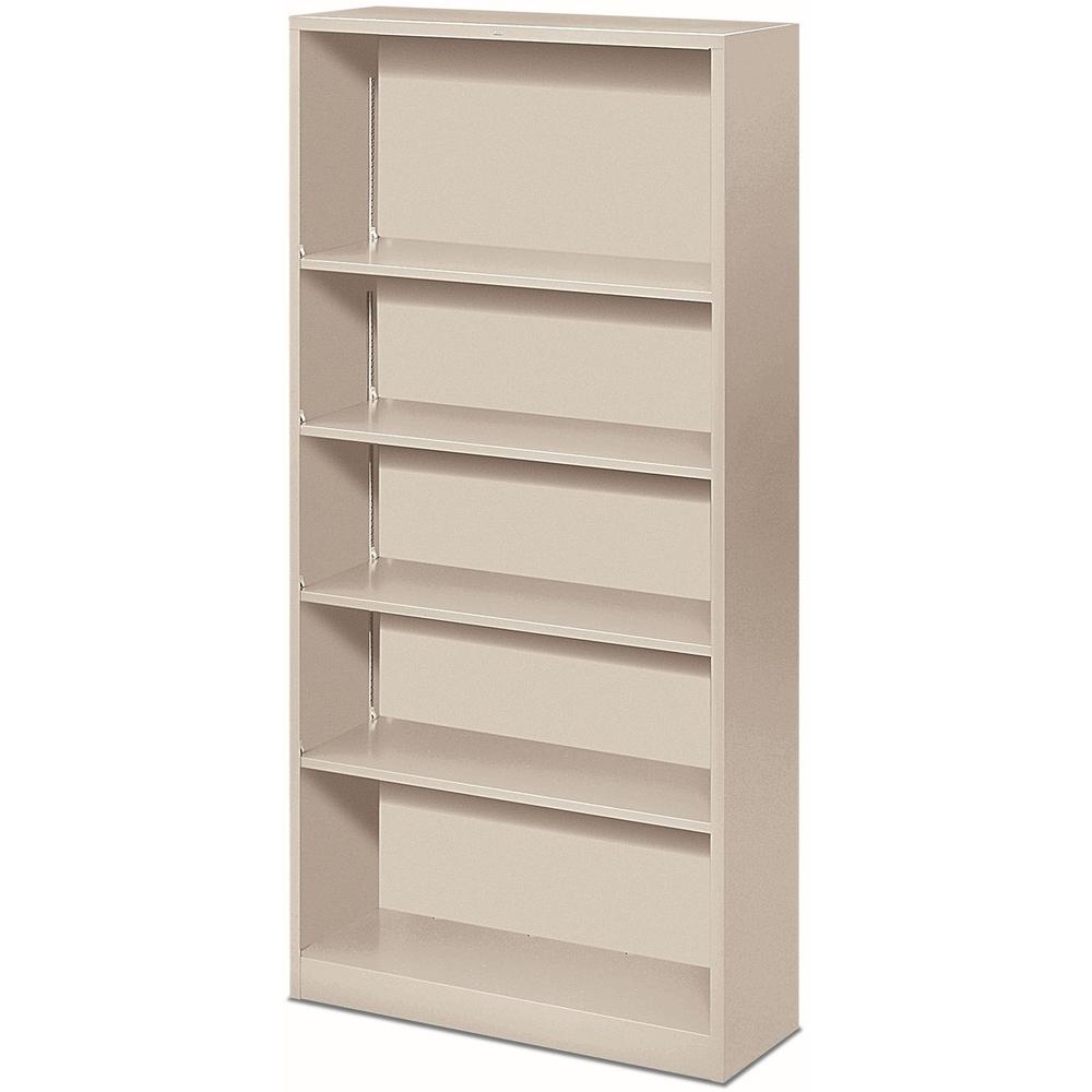 HON Brigade Steel Bookcase | 5 Shelves | 34-1/2"W | Light Gray Finish - 5 Shelf(ves) - 71" Height x 34.5" Width x 12.6" Depth - Adjustable Shelf, Reinforced, Welded, Durable, Compact - Steel. Picture 1