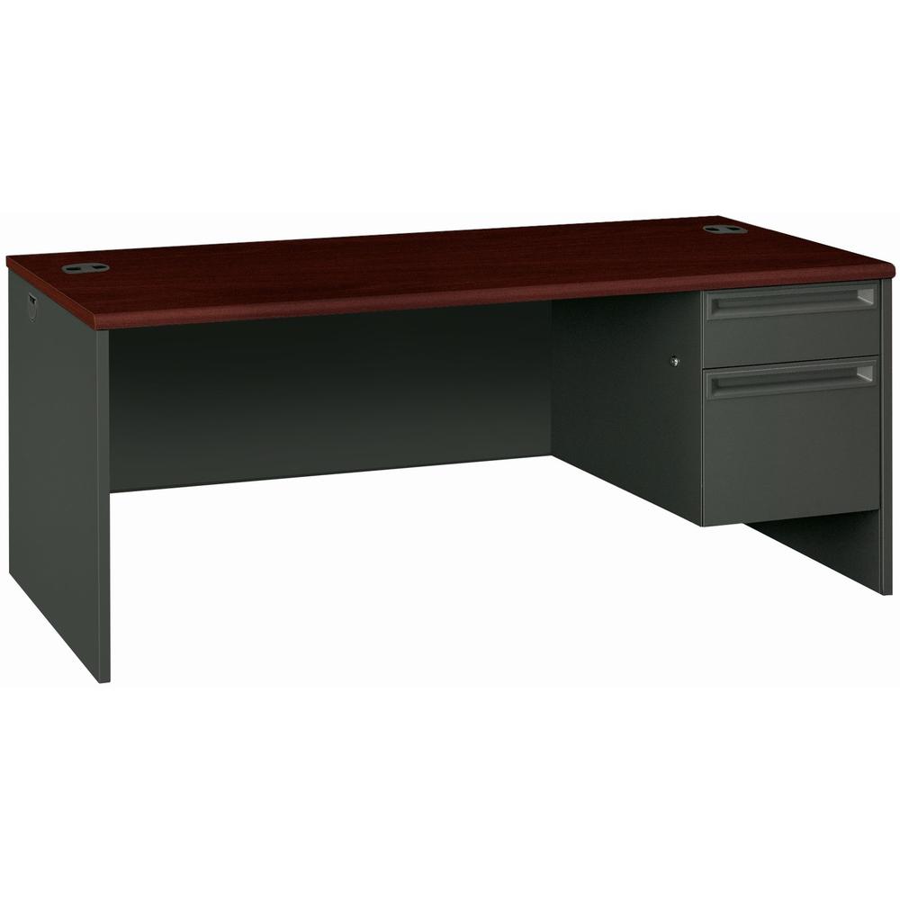 HON 38000 H38293R Pedestal Desk - 72" x 36"29.5" - 2 x Box, File Drawer(s)Right Side - Waterfall Edge - Finish: Charcoal. Picture 1