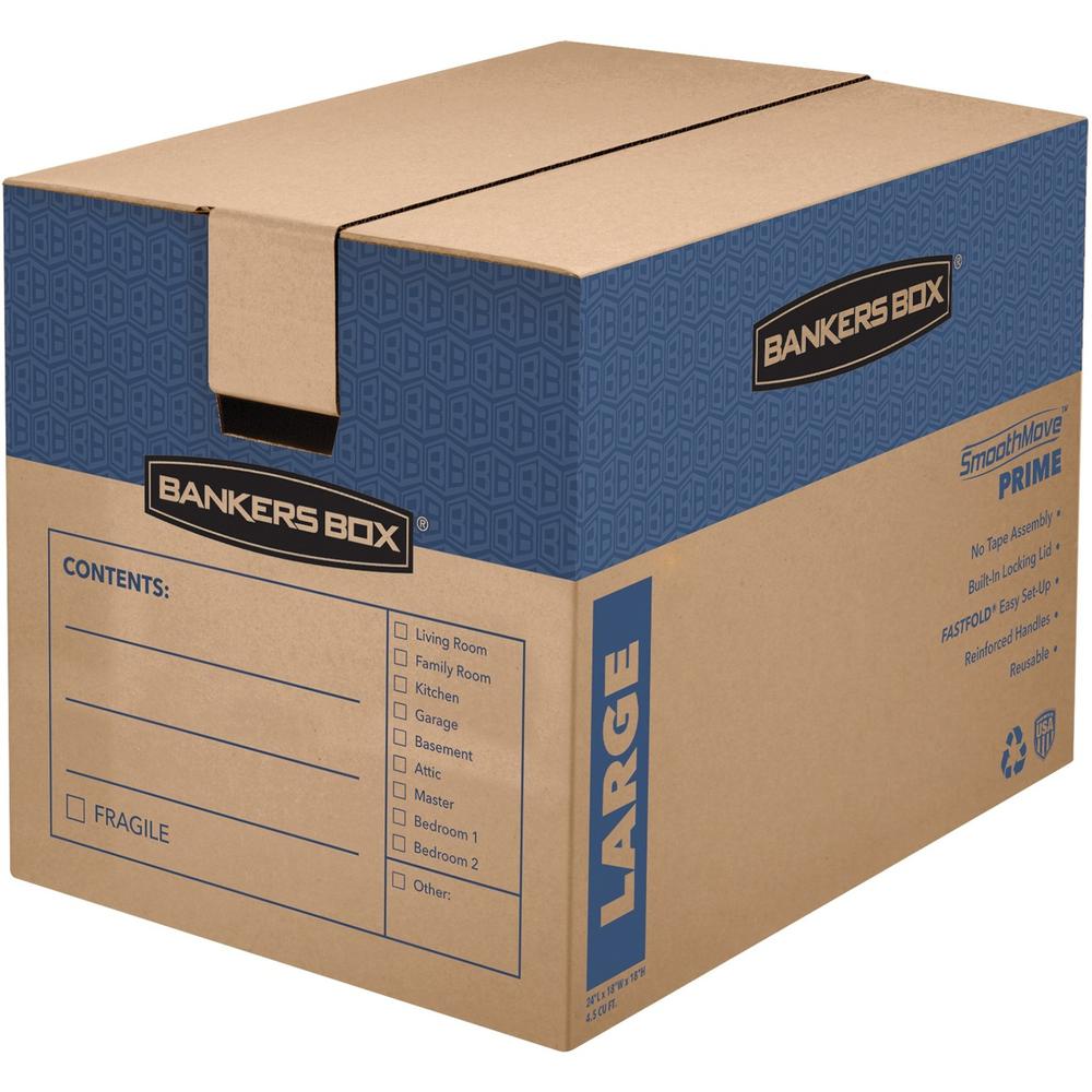 SmoothMove&trade; Prime Moving Boxes, Large - Internal Dimensions: 18" Width x 24" Depth x 18" Height - External Dimensions: 18.3" Width x 25" Depth x 19" Height - Locking Tab, Lid Lock Closure - Card. The main picture.
