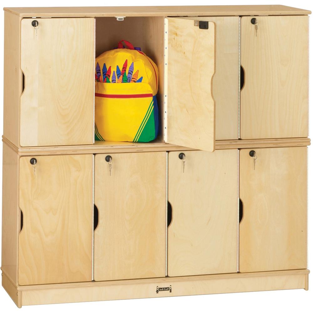 Jonti-Craft Double Stack 8-Section Student Lockers - 48.5" x 15" x 45.5" - Stackable, Lockable, Sturdy, Key Lock, Kick Plate - Wood Grain - Baltic Birch Plywood. Picture 1