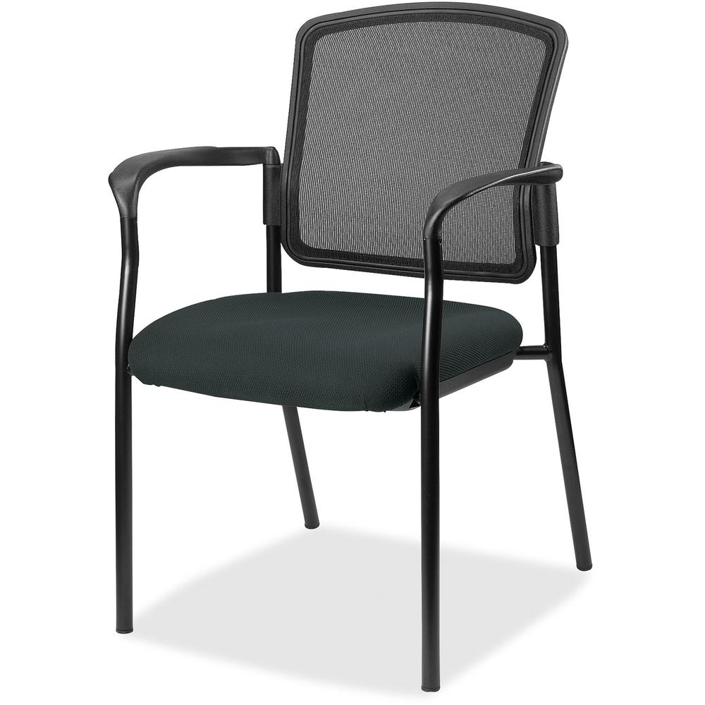Lorell Stackable Mesh Back Guest Chair - Dillon Black Antimicrobial Vinyl Seat - Black Mesh Back - Black Powder Coated Steel Frame - Four-legged Base - Black - Vinyl - Armrest - 1 Each. Picture 1