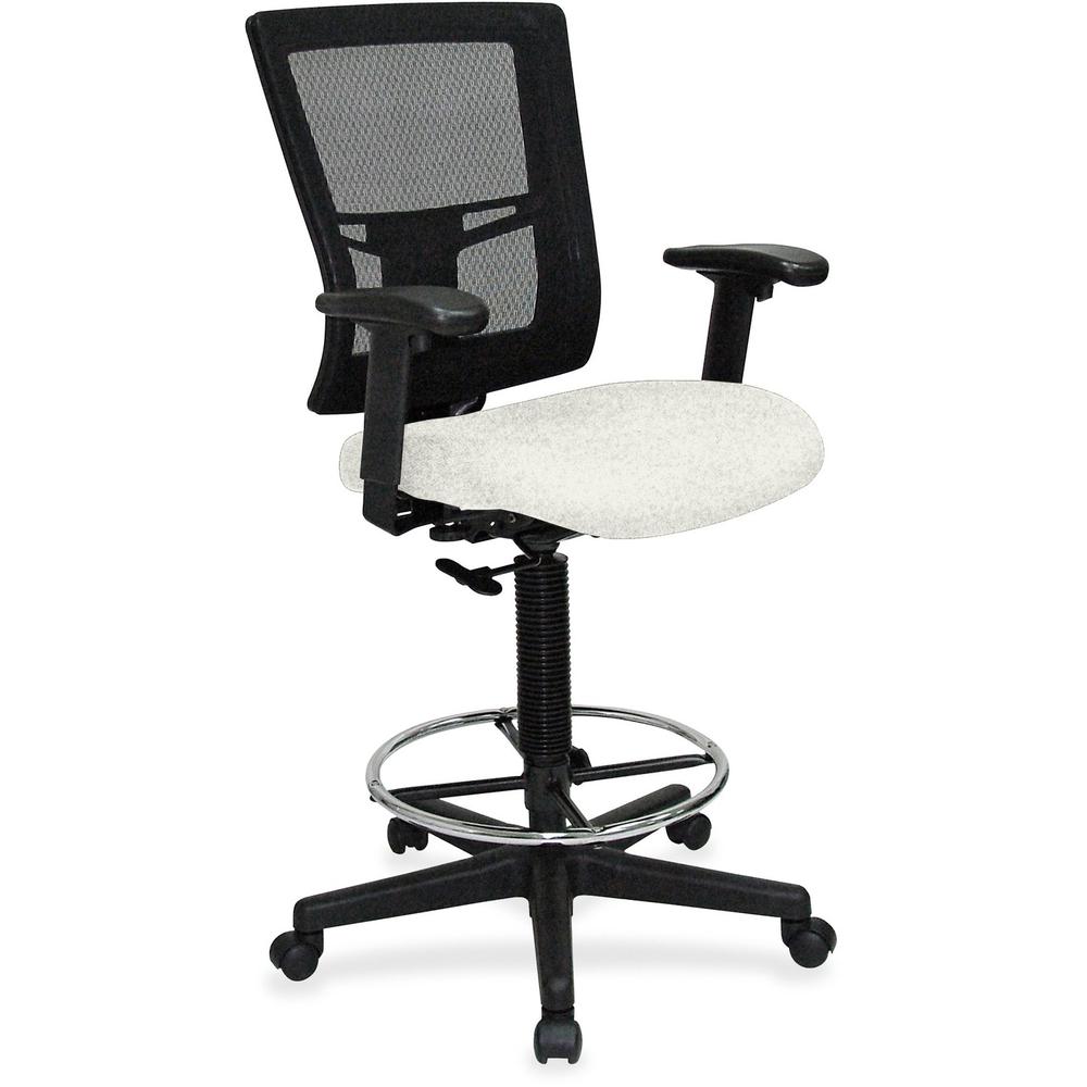 Lorell Mesh Back Drafting Stool - Fabric Seat - Black Frame - Snow - 1 Each. Picture 1