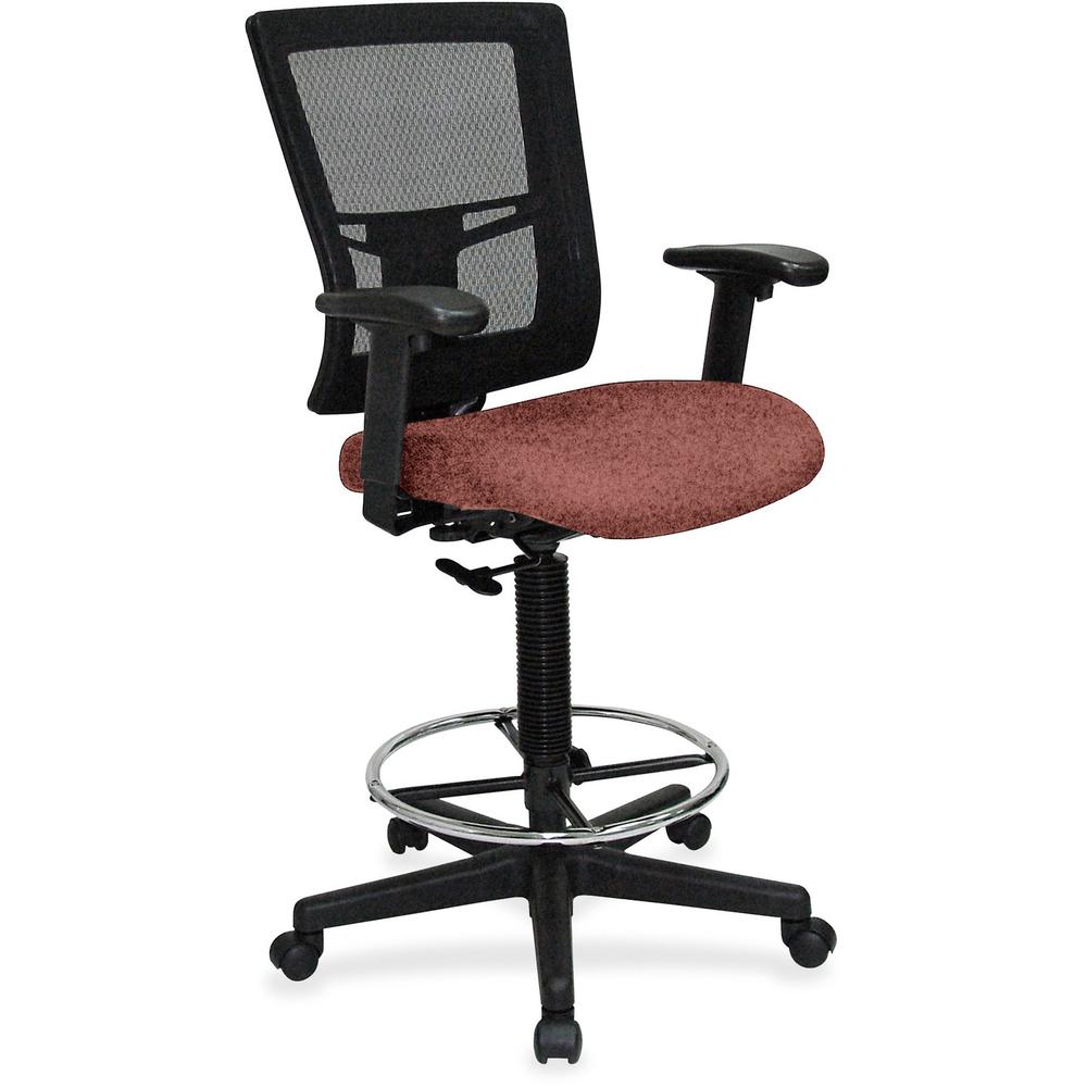 Lorell Mesh Back Drafting Stool - Fabric Seat - Black Frame - Cordovan - Vinyl - 1 Each. The main picture.