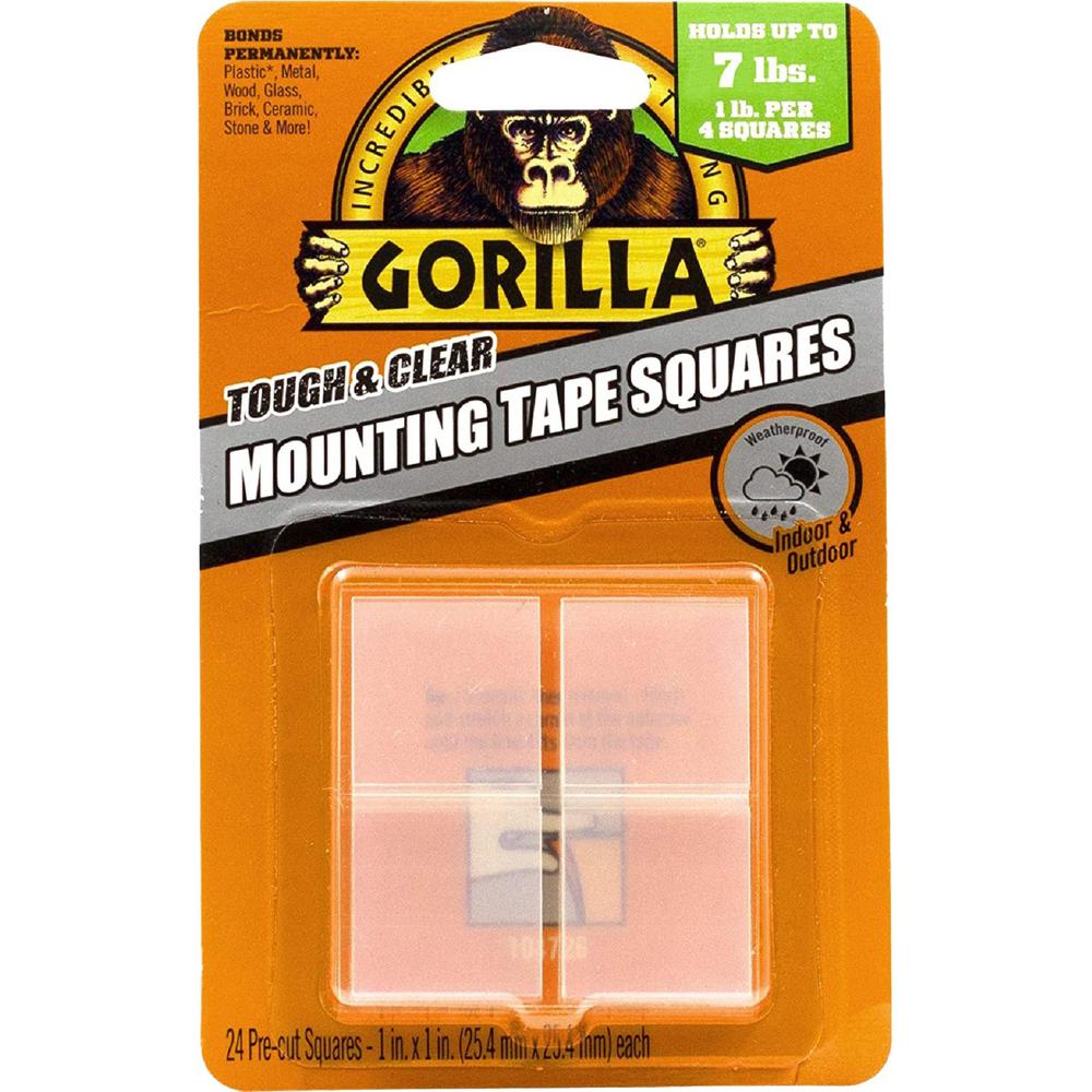 Gorilla Tough & Clear Mounting Squares - 1" Length x 1" Width - 1 / Pack - Clear. Picture 1