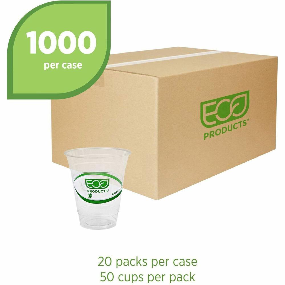 Eco-Products 12 oz GreenStripe Cold Cups - 50 / Pack - 20 / Carton - Clear, Green - Polylactic Acid (PLA) - Cold Drink. Picture 1