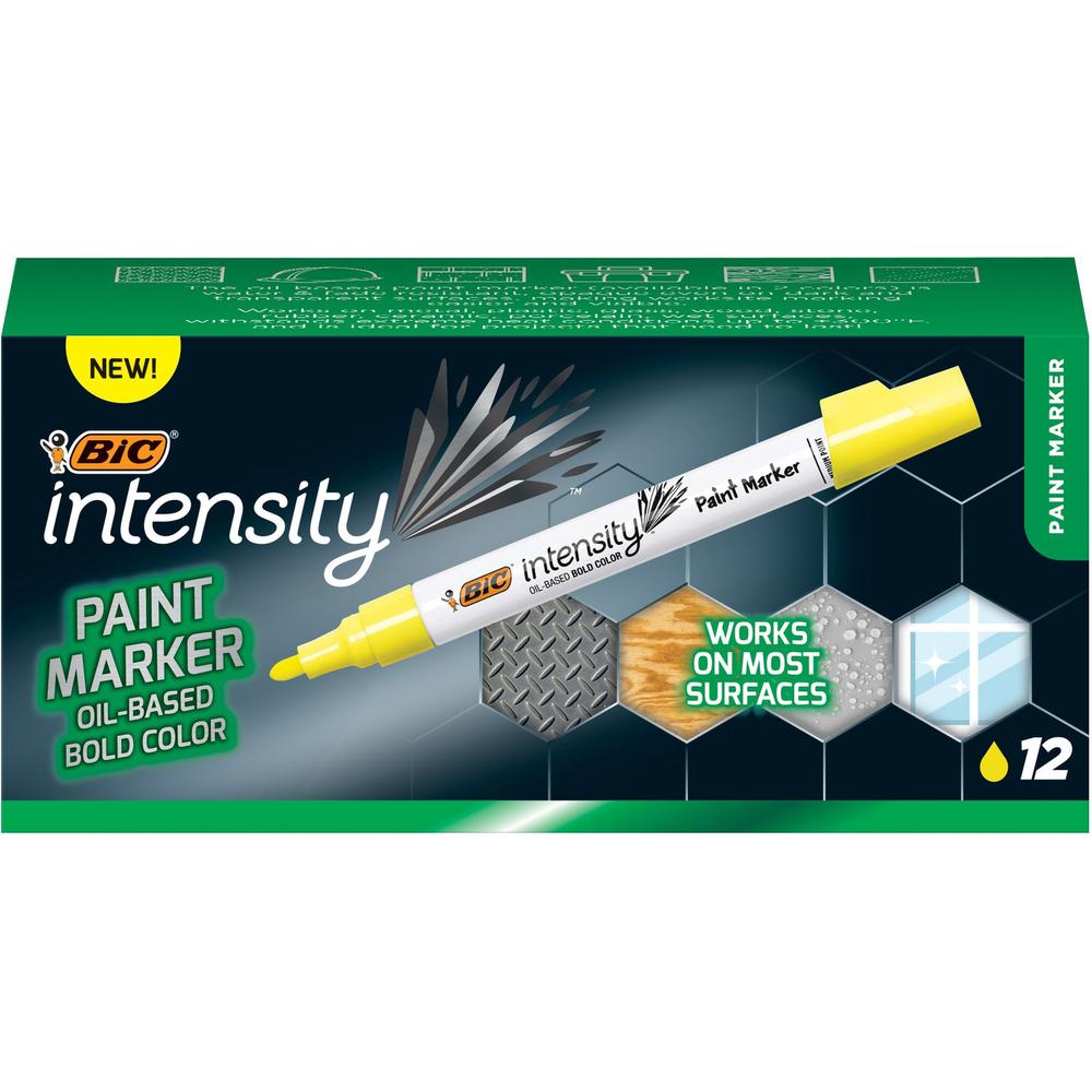 BIC Intensity Paint Marker - Bullet Marker Point Style - Yellow Oil Based Ink - 12 Pack. Picture 1