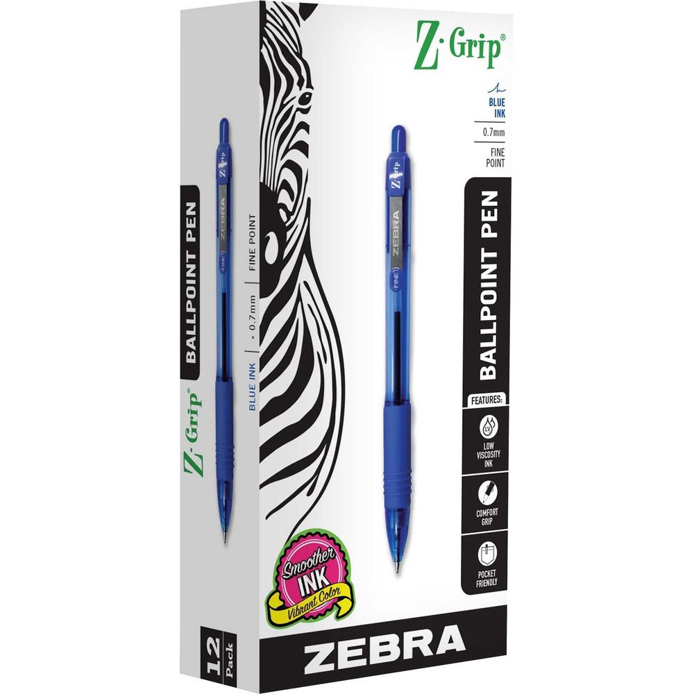 Zebra Pen Z-Grip Retractable Ballpoint Pens - 0.7 mm Pen Point Size - Retractable - Blue - 1 Dozen. Picture 1