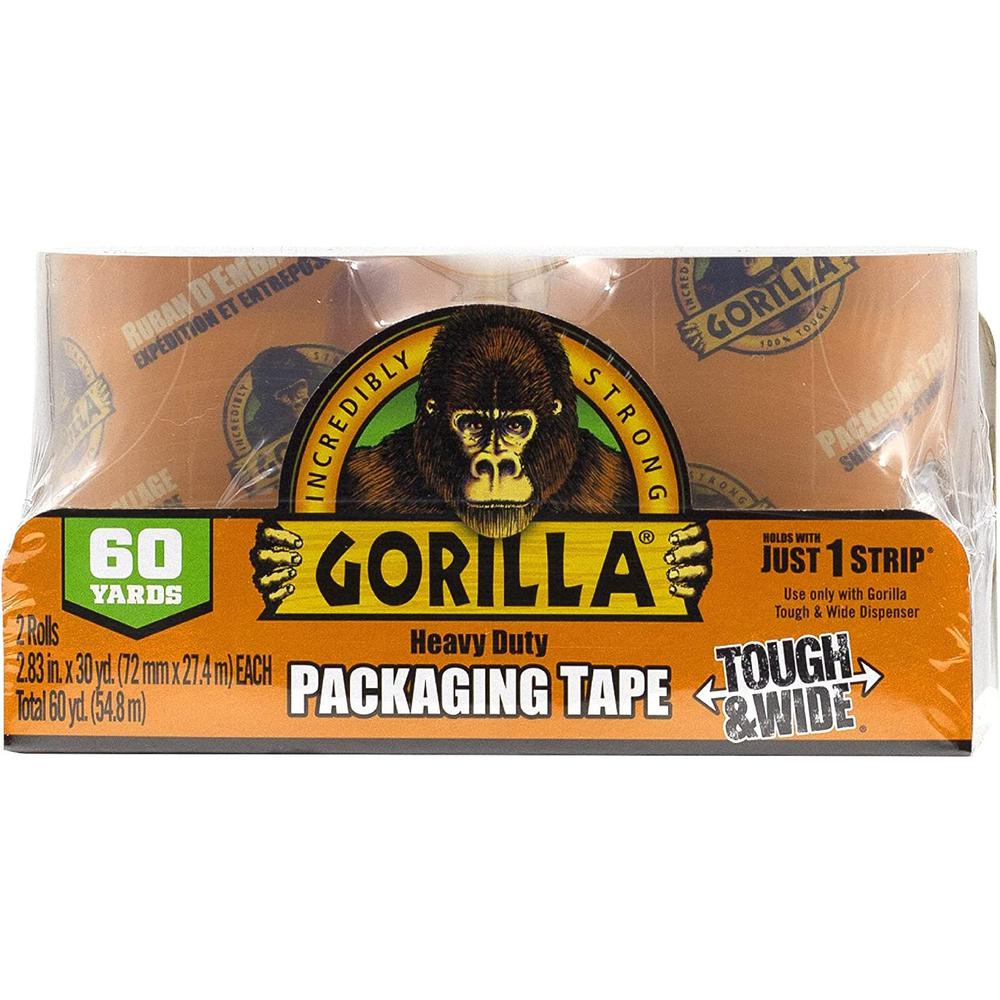 Gorilla Heavy-Duty Tough & Wide Shipping/Packaging Tape - 30 yd Length x 2.83" Width - 3" Core - 2 / Pack - Clear. Picture 1