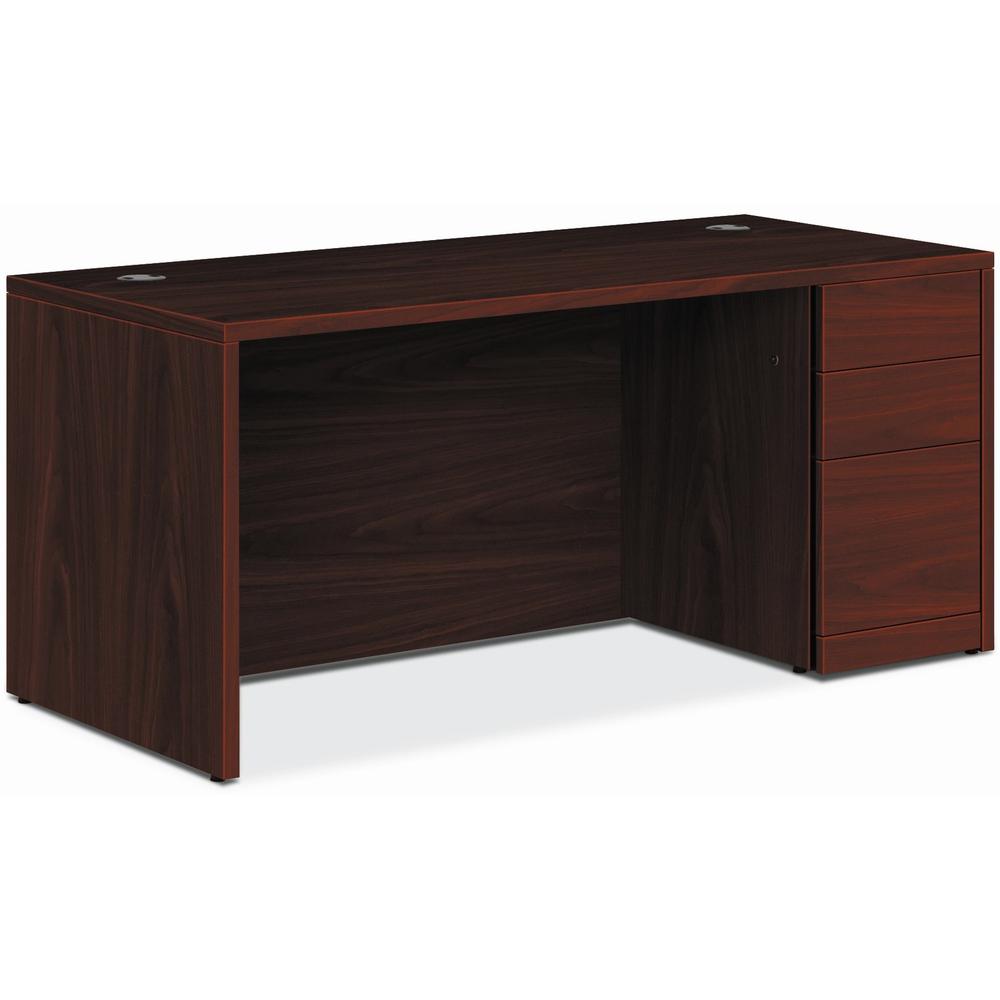 HON 10500 H105897R Pedestal Desk - 66" x 30" x 29.5" - 3 x Box Drawer(s), File Drawer(s)Right Side - Finish: Mahogany. Picture 1