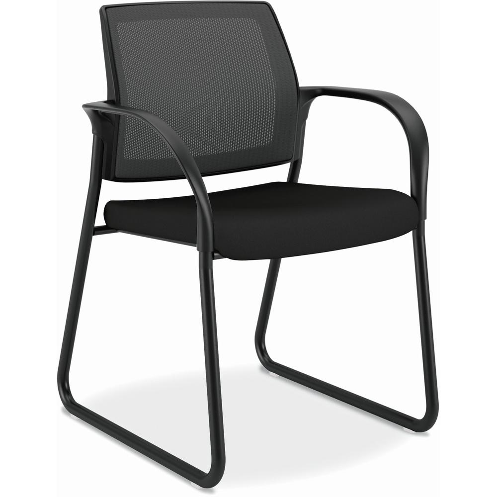 HON Ignition Chair - Black Fabric Seat - Black Mesh Back - Black Steel Frame - Sled Base - Black - Armrest. Picture 1