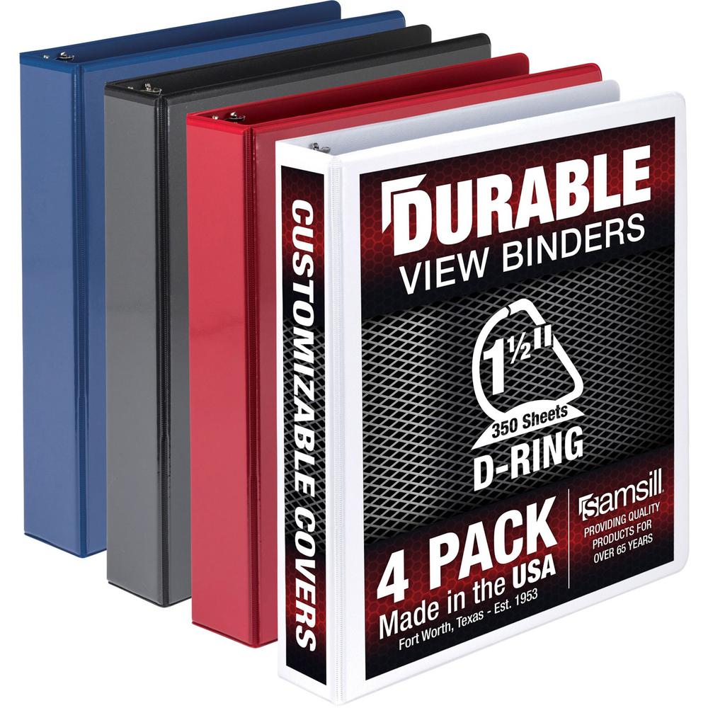 Samsill Durable View Binders - 1 1/2" Binder Capacity - Letter - 8 1/2" x 11" Sheet Size - 350 Sheet Capacity - D-Ring Fastener(s) - 2 Internal Pocket(s) - Chipboard, Polypropylene - Assorted - Recycl. Picture 1