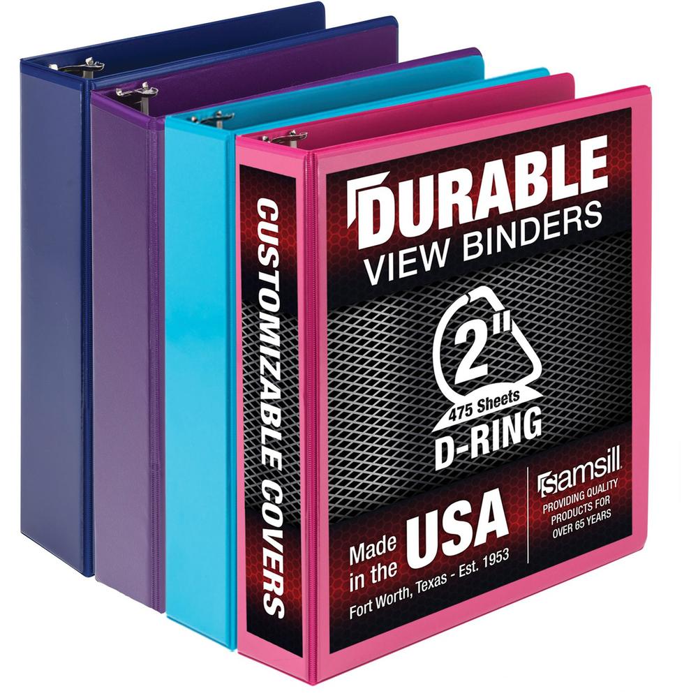 Samsill Durable View Binders - 2" Binder Capacity - Letter - 8 1/2" x 11" Sheet Size - 475 Sheet Capacity - 2" Ring - 3 x D-Ring Fastener(s) - 2 Internal Pocket(s) - Polypropylene, Chipboard - Assorte. Picture 1