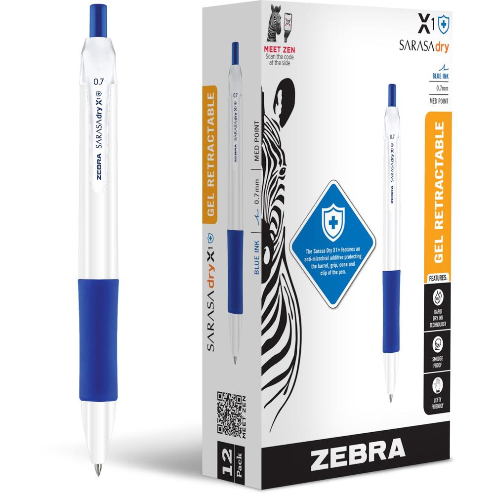 Zebra Pen SARASA dry X1+ Gel Pen - Medium Pen Point - 0.7 mm Pen Point Size - Refillable - Retractable - Blue - Plastic Barrel - 12. Picture 1