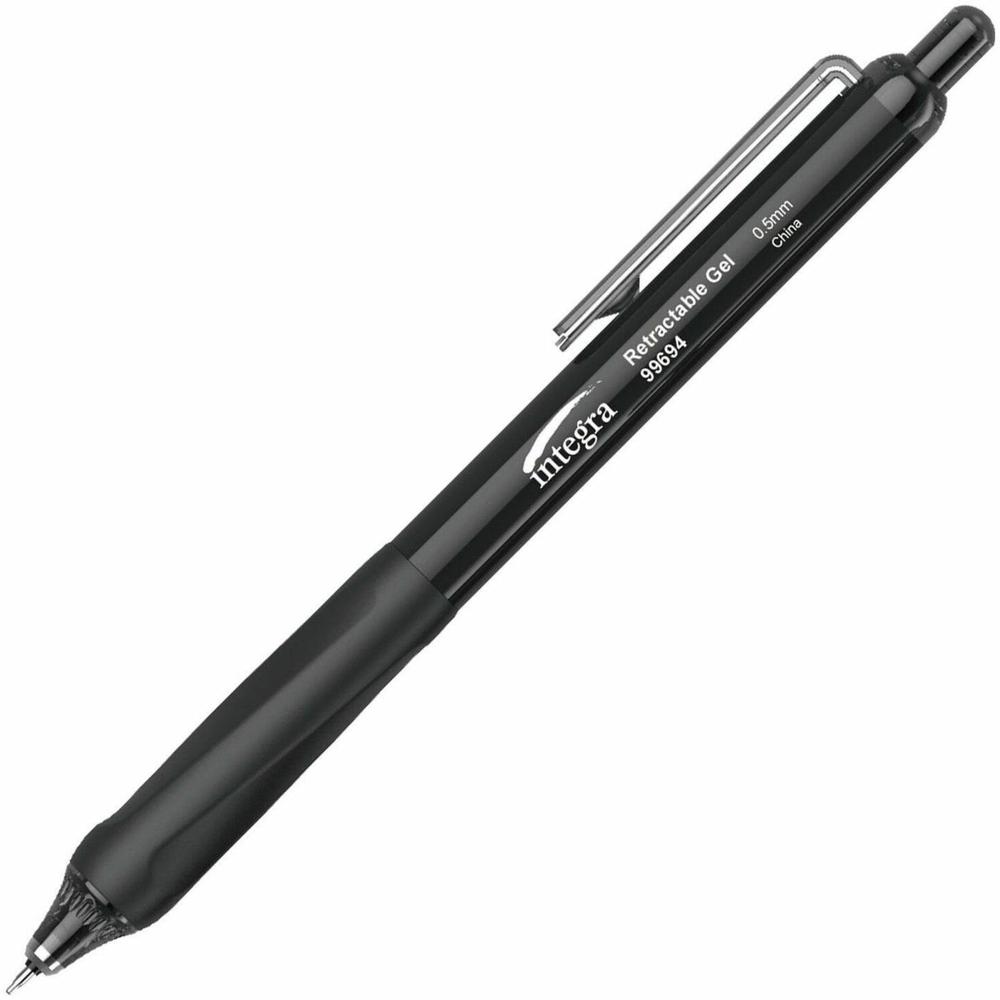Integra Silent Retractable Gel Pens - 0.5 mm Pen Point Size - Retractable - Black - 12 / Box. Picture 1