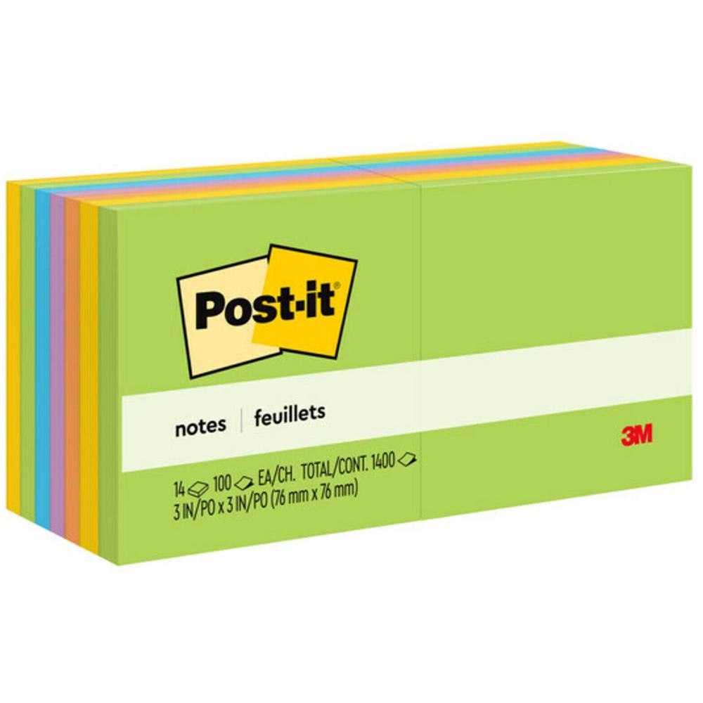 Post-it&reg; Notes - Floral Fantasy Color Collection - 1400 - 3" x 3" - Square - 100 Sheets per Pad - Unruled - Limeade, Citron, Iris Infusion, Positively Pink, Blue Paradise - Paper - Self-adhesive, . The main picture.