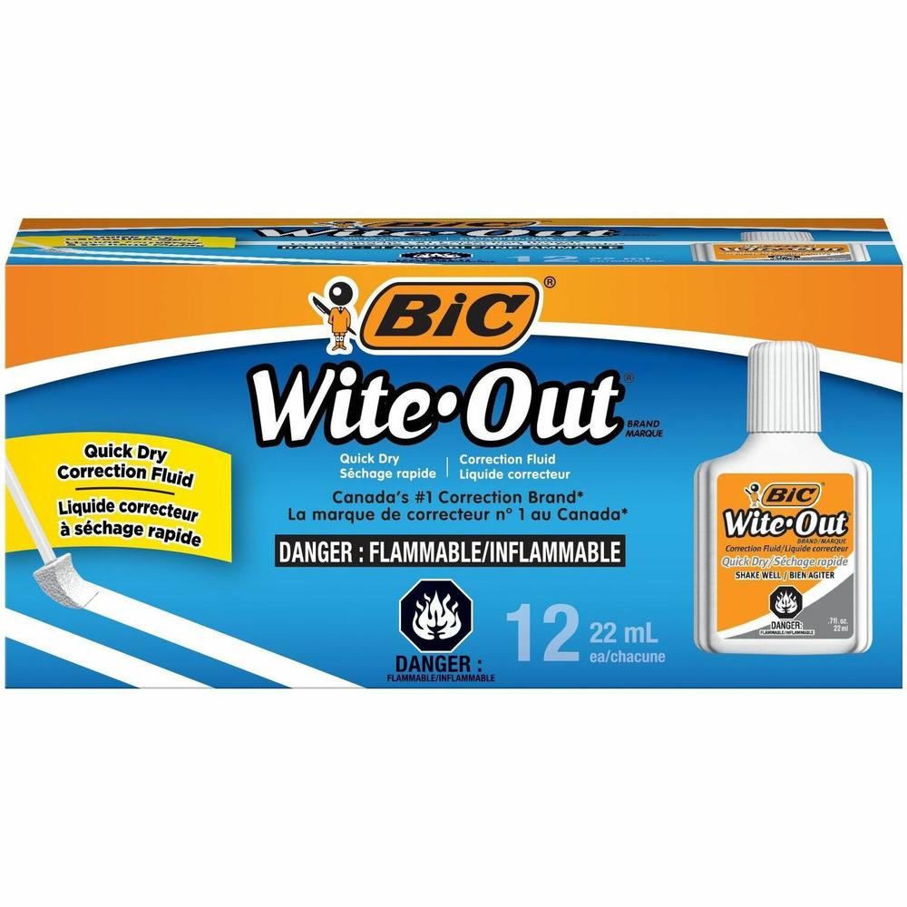 BIC Quick Dry Correction Fluid, White, 12 Pack - Foam Brush Applicator - 20 mL - White - 12 / Pack. Picture 1
