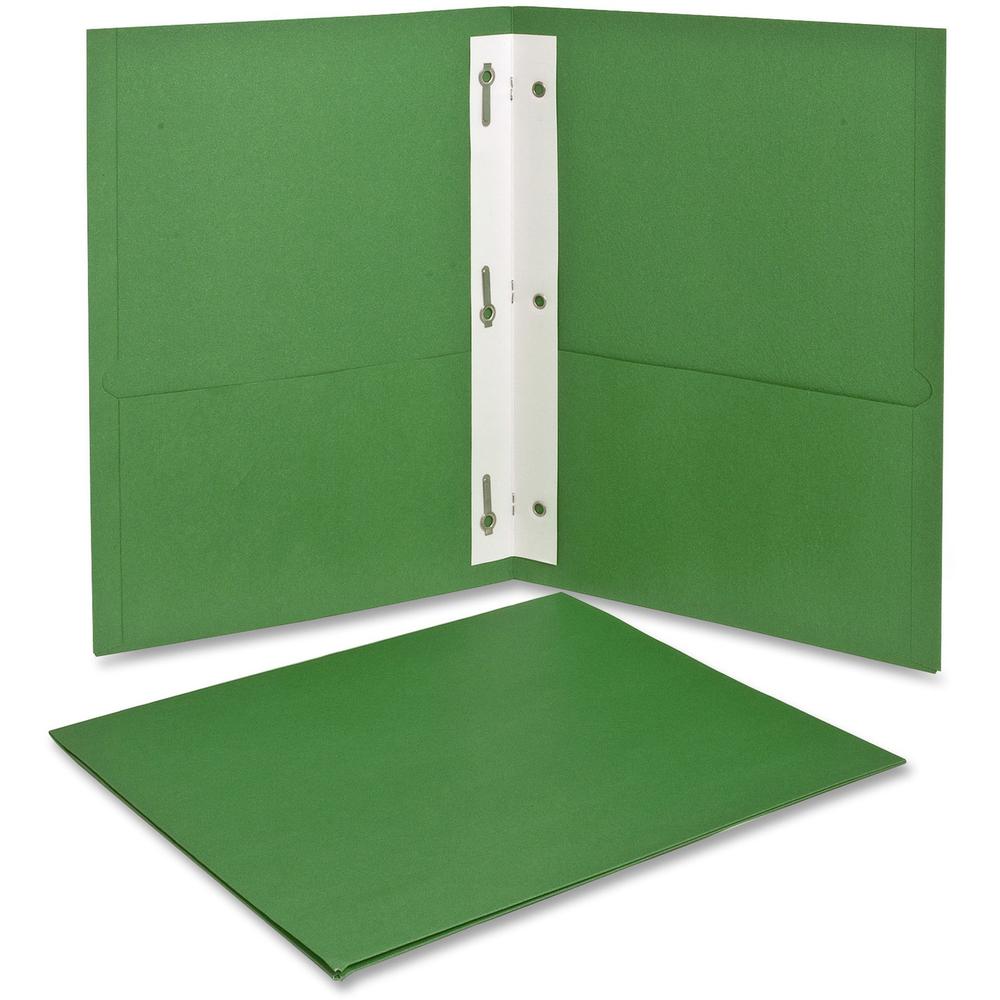 Oxford Letter Recycled Pocket Folder - 8 1/2" x 11" - 85 Sheet Capacity - 3 Fastener(s) - 1/2" Fastener Capacity for Folder - 2 Inside Front & Back Pocket(s) - Leatherette - Light Green - 10% Recycled. Picture 1