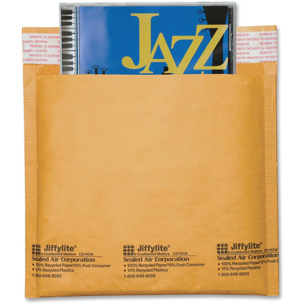 Sealed Air Jiffylite CD/DVD Mailers - CD/DVD - 7 1/4" Width x 8" Length - Peel & Seal - Kraft - 25 / Carton - Satin Gold. Picture 1